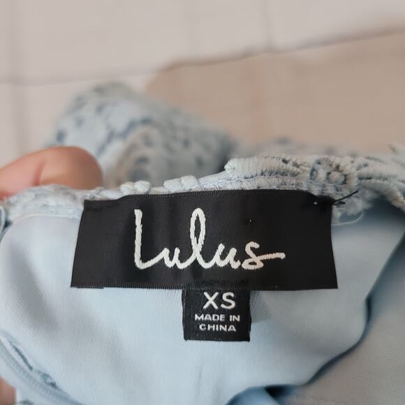 Lulus Size XS	Romance Language Light Blue Backless Lace Dress Bodycon Mini - Picture 11 of 13